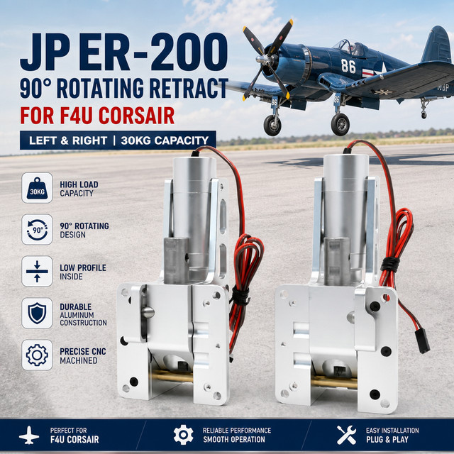 JP ER-200 90 ° Drehbarer Einziehungsmechanismus für F4U Corsair Rechts Links, 30kg, Niedriges Profil, Innenliegend - Bild 1