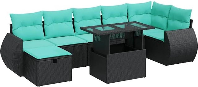 vidaXL 8-teilige Garten-Sofagarnitur in L-Form aus Poly-Rattan und Akazie mit grauen Kissen - Bild 1
