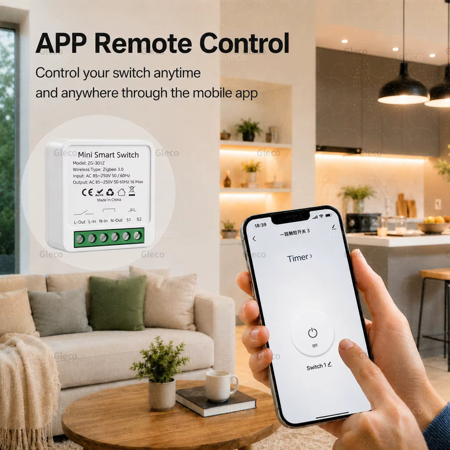 Coolo Zigbee Smart Switch 16A 1/2-fach Automatisierungsmodul in Weiß, kompatibel mit Tuya, Google Alexa und Zigbee2MQTT - Bild 5