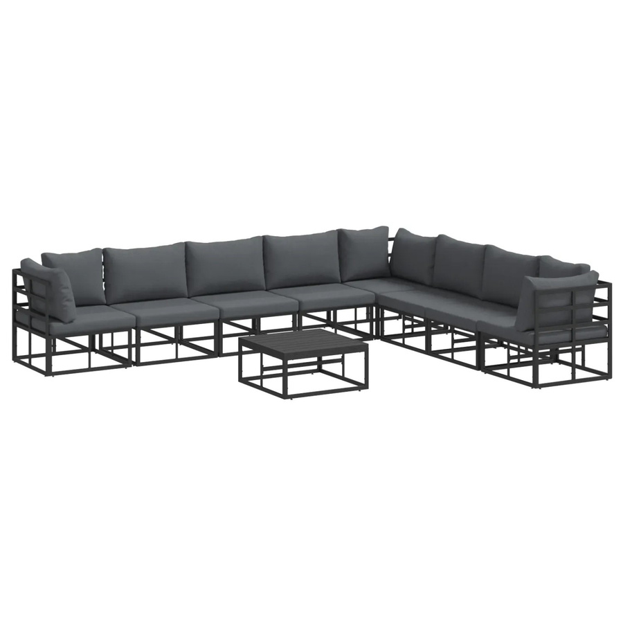 vidaXL Garten-Sofa-Set 9-tlg. in L-Form aus Aluminium mit Kissen, Schwarz/Anthrazit - Bild 2