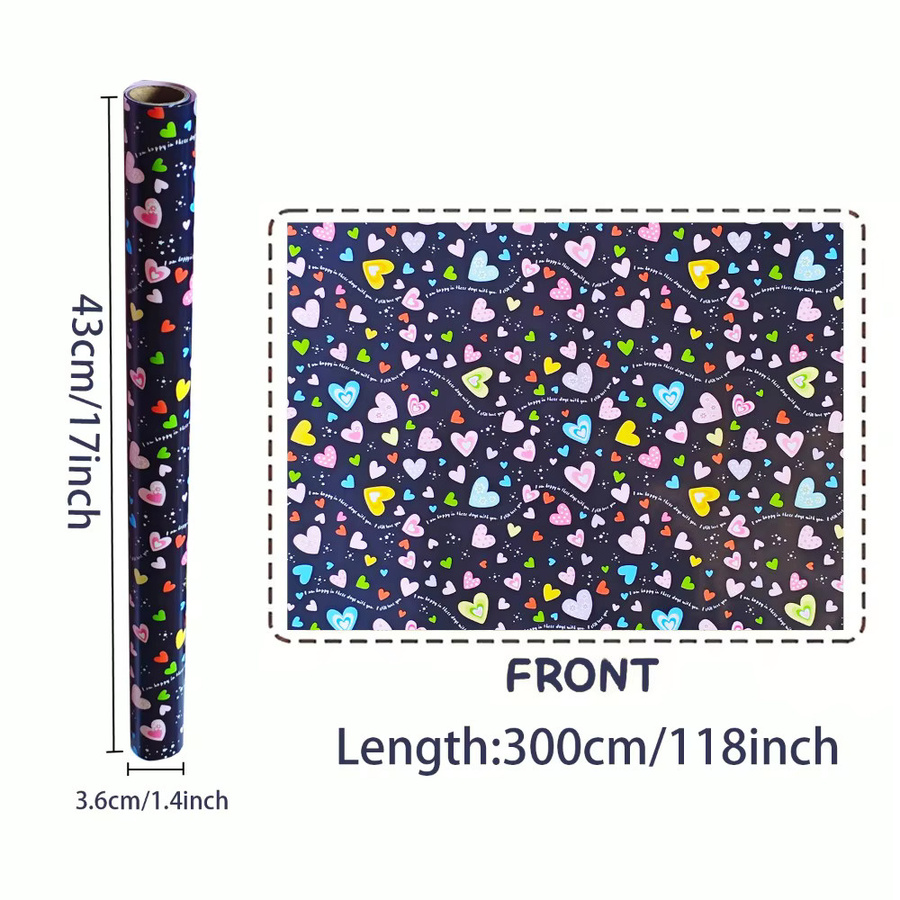 Geschenkpapier mit mehrfarbigem Herz für Valentinstag, Geburtstag, Hochzeit oder Jahrestag, Breite: 43,18 cm, Länge: 299,72 cm - Bild 2