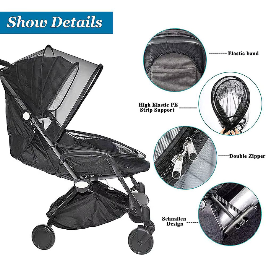 Dehnbares Moskitonetz in Schwarz als Bezug für Babys, Autositz, Wiege und Kinderwagen mit Reißverschluss - Bild 2