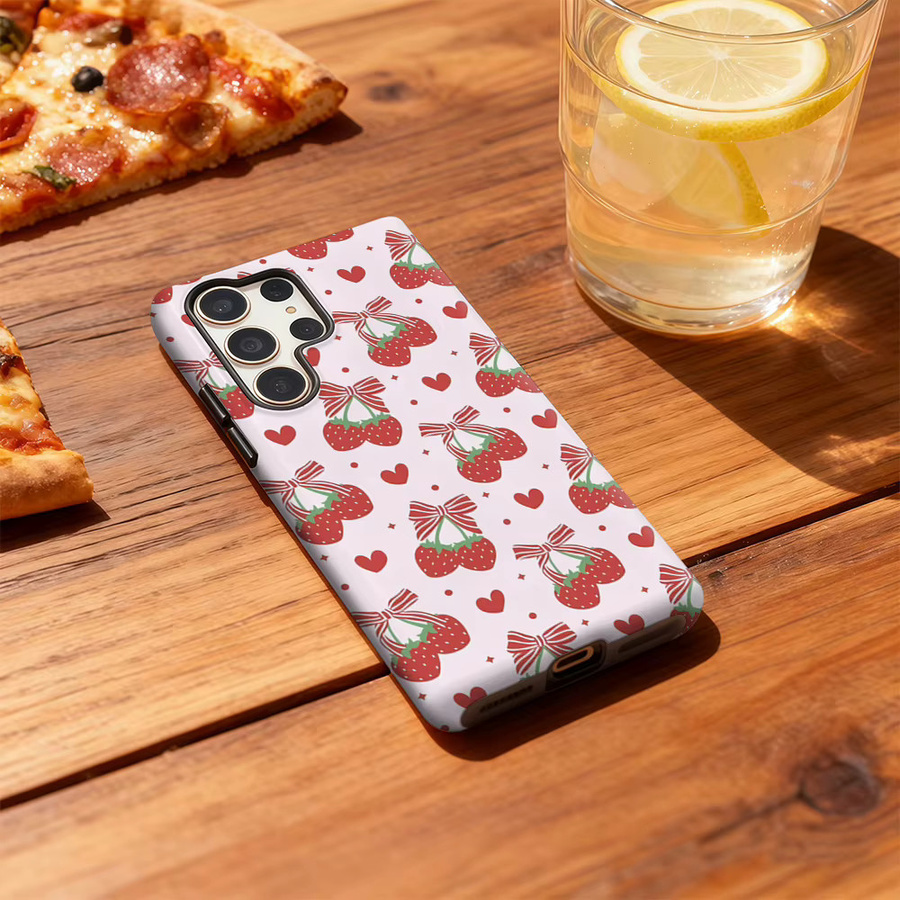 Stoßfeste doppellagige Handyhülle mit Erdbeerbogen-Herzen für Samsung Galaxy S25 Ultra, S24 und S23 Ultra Plus - Bild 3