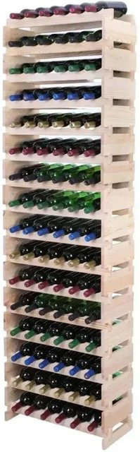 PROREGAL Weinregal VINOTECA FLEX aus massivem Kiefernholz, Natur unbehandelt, braun, H x B x T: 219 x 65 x 32 cm, Platz für 96 Flaschen auf 16 Ebenen - Bild 1