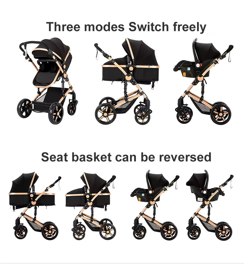 Prokoke 3-in-1 Baby-Kombikinderwagen Reisesystem mit Babyschale, Babywanne und Sport-Sitz in Grau-Schwarz mit Aluminiumrahmen und Stoßdämpfung - Bild 2