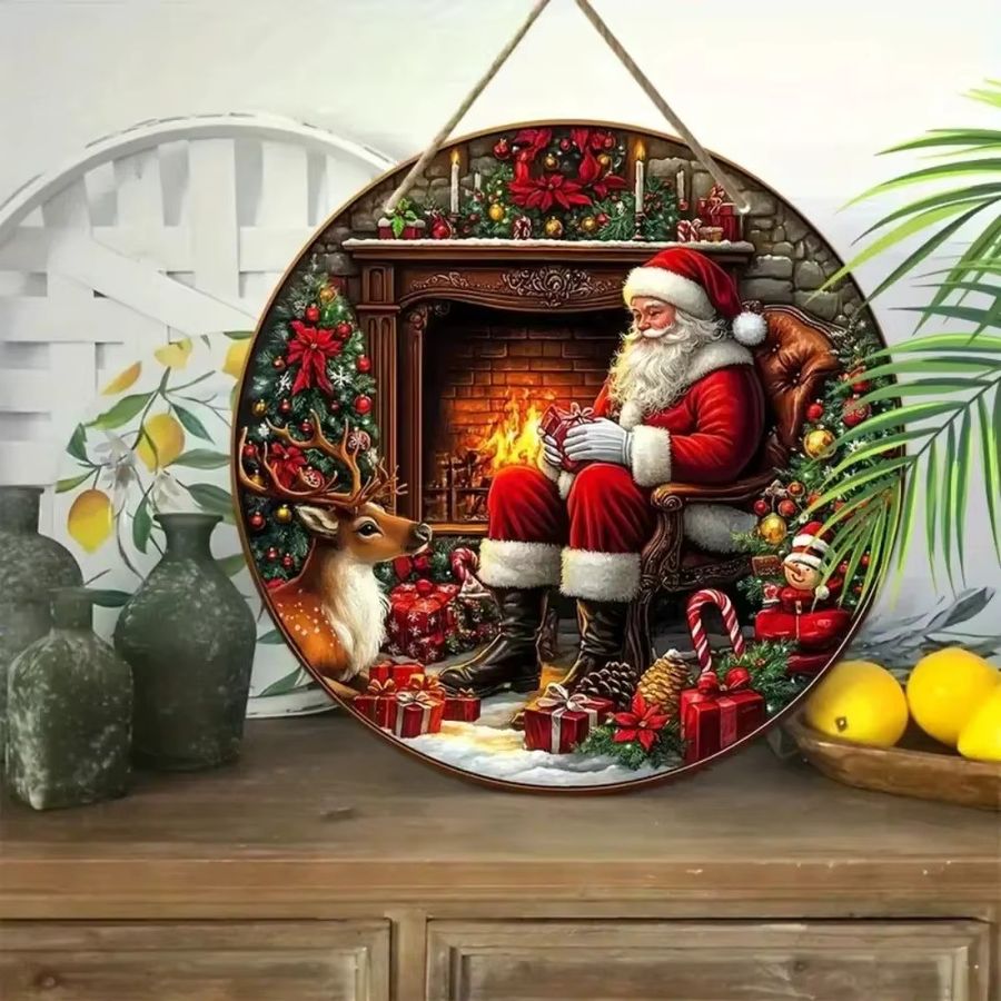 Vintage Weihnachtsmann kreisförmiges Schild von CIFBUY Durchmesser: 20 cm - Bild 2