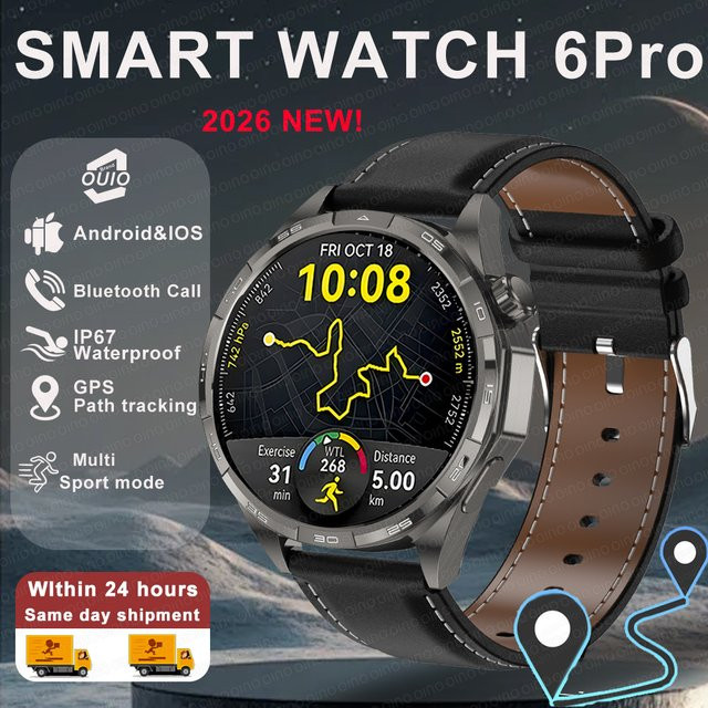 Yaocx Watch 6 Pro Outdoor-Sport-Smartwatch für Herren in Schwarz mit Bluetooth-Anruf, GPS-Tracking, Herzfrequenzmessung, Höhenmesser und Druckmesser - Bild 1