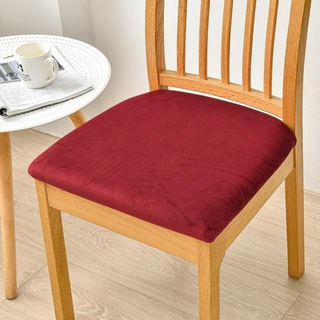 Waschbarer Stretch-Stuhlbezug aus Samt in Weinrot für Esszimmer und Büro - Bild 1