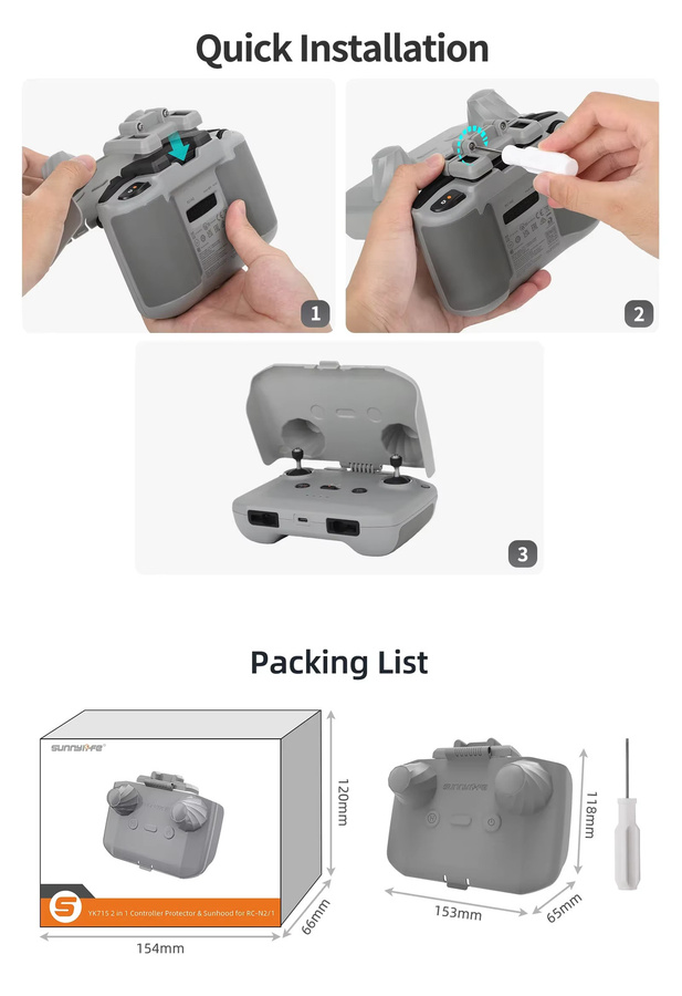 ZNTCH 2-in-1 Controller Schutz SunHood Control Sticks Guard Schutzhülle für RC-N2, RC-N1, RC-N3, DJI Mini 3, Mini 4 Pro, Air 3 und Mavic 3 Pro in Grau - Bild 3