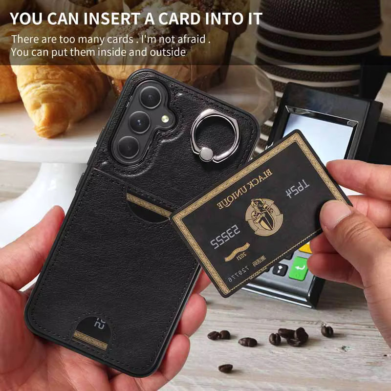 Leder Handyhülle für Samsung Galaxy A-Serie mit Kartenfach und Ringhalter in Braun - Bild 2