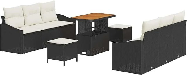 vidaXL Garten-Sofa-Set 9-tlg. aus Poly-Rattan mit Kissen in Schwarz und Beige - Bild 1