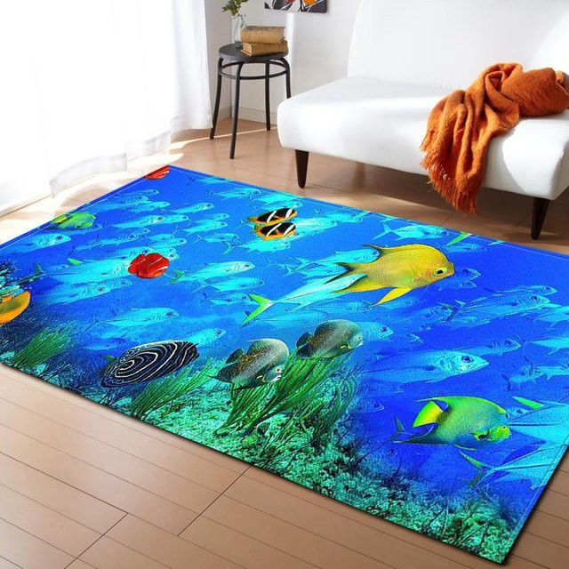 Karpetti 3D Teppich Ozean Korallen und Fische für Kinderzimmer und Wohnzimmer, Mehrfarbig, B: 70 cm, L: 140 cm - Bild 1