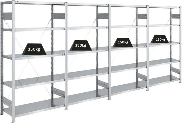 PROREGAL Schwerlastregal Silver Mamba aus verzinktem Stahl mit 5 Ebenen, H x B x T: 200 x 400 x 40 cm, 150 kg Fachlast pro Ebene - Bild 1