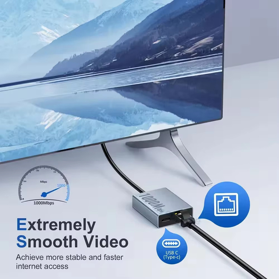 Electop USB-C zu Ethernet Adapter mit 1000Mbps für Chromecast mit Google TV, Typ-C zu RJ45 Netzwerkkarte für Laptop und Tablet - Bild 2