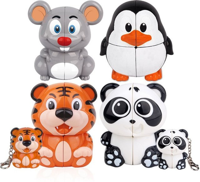 Yuxin Cartoon Tier Design 2x2 Zauberwürfel Panda Tiger, Mini Schlüsselbund Puzzle Spielzeug, ab 6 Jahren - Bild 1