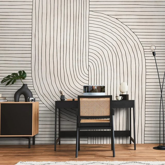 PROFHOME Fototapete Streifen Matt in Creme Beige Schwarz, B: 3,71 m, H: 2,80 m - Bild 1