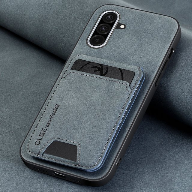 Leder-Kartenhalter-Hülle für Samsung Galaxy S22 S23 S24 S25 S26 Ultra Plus A07 A17 A27 A37 A57 A56 A36 als integrierte Brieftaschen-Schutzhülle in Grau - Bild 1