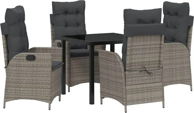 vidaXL Garten Essgruppe 5-teilig aus Poly-Rattan und Glas in Grau - Bild 1