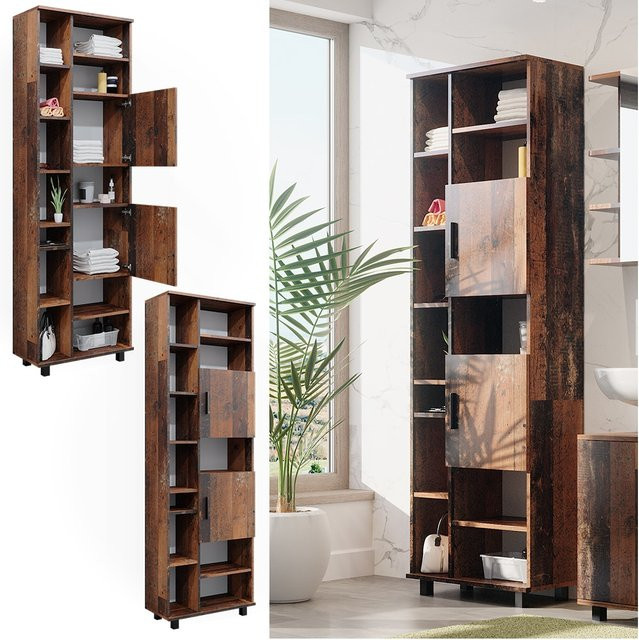 Vicco Badschrank Ilias Old Style in Eiche Rustikal mit 2 Türen und 12 Fächern, B/T/H: 60 x 34,22 x 190 cm - Bild 1