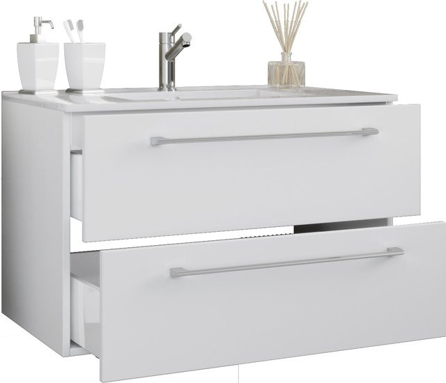 VCM Badinos 2-tlg. Badmöbel Set hängend in Weiss mit Keramik-Waschtisch und Unterschrank mit zwei Schubladen, B/H/T: 61 x 52 x 46 cm - Bild 1