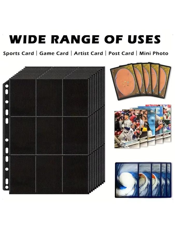 10er-Pack A4 Sammelkarten-Ordner in Schwarz mit 9 Taschen für 180 Spielkarten - Bild 6