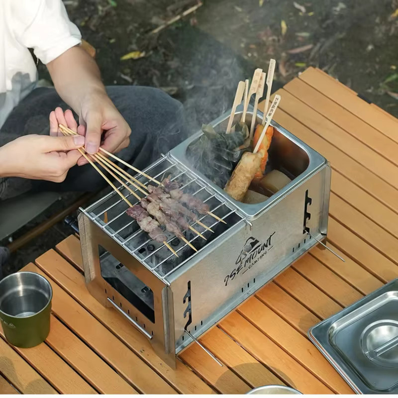 MOUNTAINHIKER Tragbarer Outdoor-Holzkohle-Ofen aus Edelstahl in Silber für Camping und BBQ - Bild 2