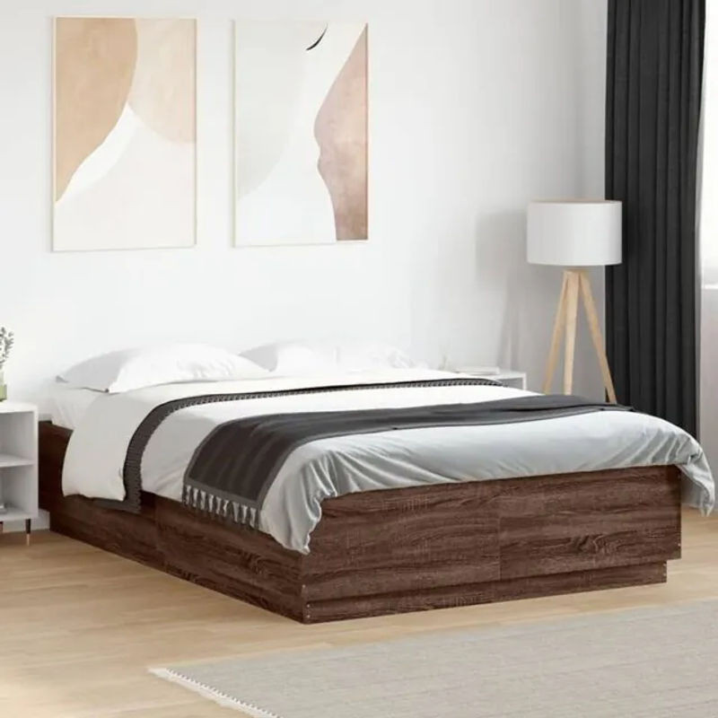 Modernes Bettgestell mit LED von vidaxl in Braun Eichen-Optik aus Holzwerkstoff B/T/H: 150 x 200 cm - Bild 1