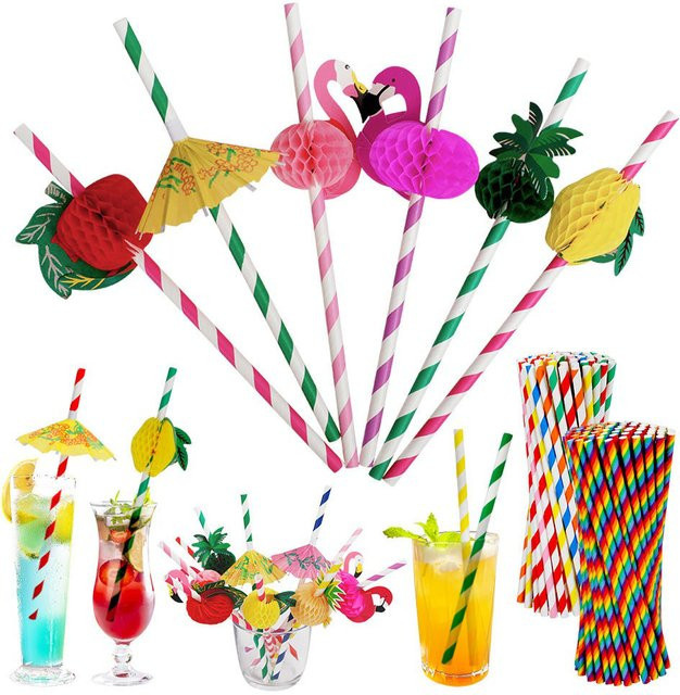 10 Stück Gooparty Einweg-Papierstrohhalme mit Wabenmuster in Multicolour für Hawaii-Partys und Festivals - Bild 1
