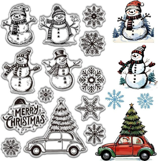 Wiederverwendbarer Silikon-Stempel Merry Christmas Snowman in Transparent für die Kartenherstellung - Bild 1