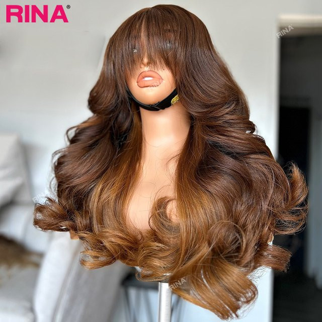 Rina Echthaar Perücke, Ombre Braun, Körperwelle, Damen - Bild 1