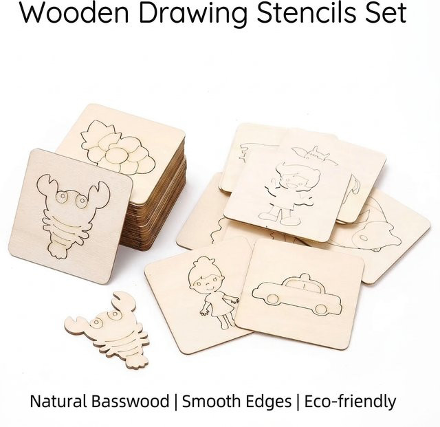 Meade Montessori Kinder-Zeichenspielzeug, Holz-DIY-Malschablonen, 20-teiliges Set - Bild 1