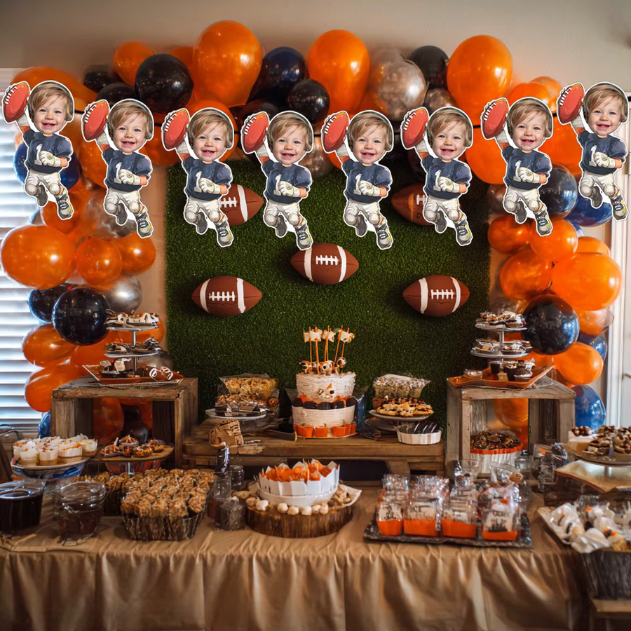 Cyuan Rugby Geburtstagsparty Dekoration Set in Mehrfarbig, bestehend aus Papierbanner, Geschenkaufklebern, Kuchendekoration und Strohhalm-Steckern - Bild 2