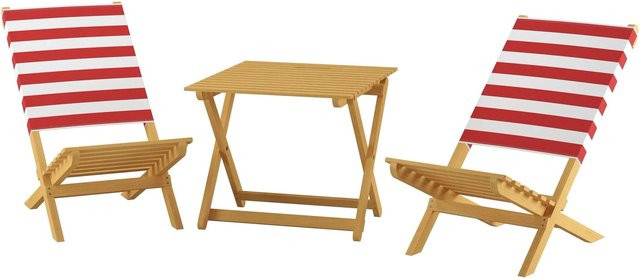 Erst-Holz Klappstuhl Set mit Tisch aus Buchenholz und rot-weiß gestreiftem Bezug - Bild 1