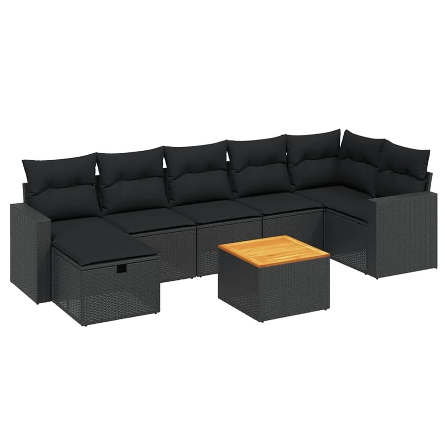 vidaXL 8-teilige Garten-Sofagarnitur in L-Form aus schwarzem Poly-Rattan mit Kissen und pulverbeschichtetem Stahlgestell - Bild 2