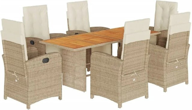 vidaXL 7-teilige Garten-Essgruppe aus PE-Rattan und Akazienholz mit Kissen in Beige-creme - Bild 1