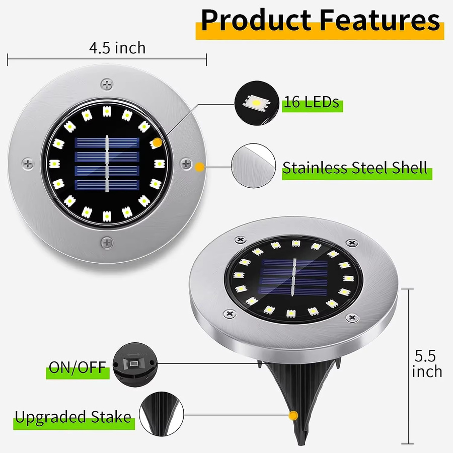 Wasserdichte Solar-Bodenleuchten mit 16 LEDs für Garten und Außenbereich, weiße LED-Gartenbeleuchtung für Wege und Auffahrten - Bild 3