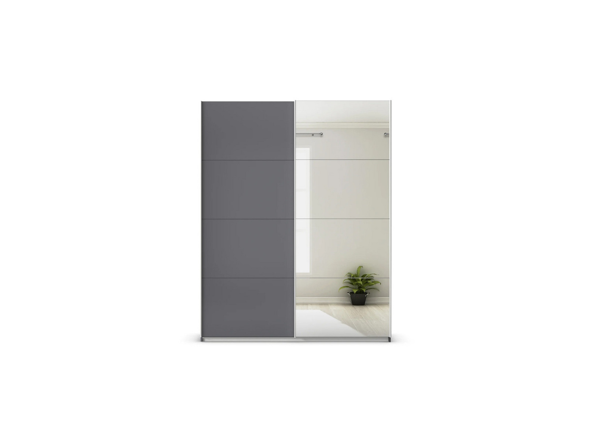 RAUCH ORANGE Quadra Schwebetürenschrank mit Spiegelelementen und integrierten Schubladen, Farbe: Grau, B/T/H: 181 x 62 x 230 cm - Bild 3