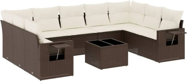 vidaXL 10-teilige Garten-Sofagarnitur aus Poly-Rattan in Braun mit Kissen - Bild 1