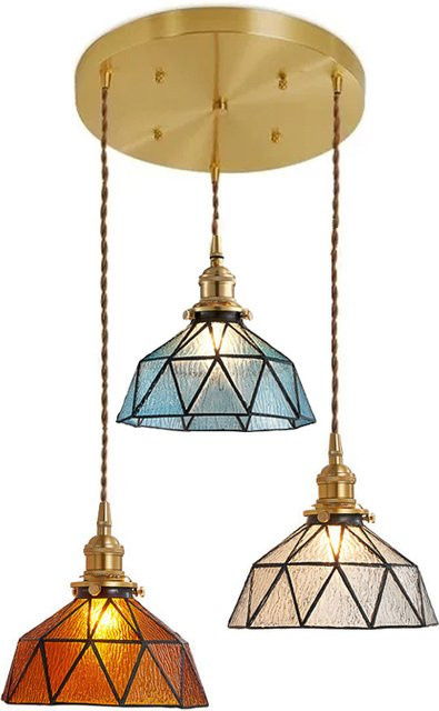 Ramalho Pendelleuchte im japanischen Vintage-Stil aus Glas und Messing in Gold, rustikale LED-Hängelampe für Schlafzimmer und Esszimmer - Bild 1