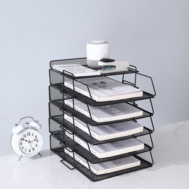 Desktop Dokumentenorganisator für A4 Dokumente, stapelbare Aktenbox aus Metall in Schwarz - Bild 1