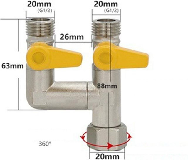 Binchi Outdoor Product 3-Wege Y-Absperrkugelhahn aus Messing mit 2-Schalter und 1/2 Zoll Schlauchstutzen für Wasser und Öl - Bild 1