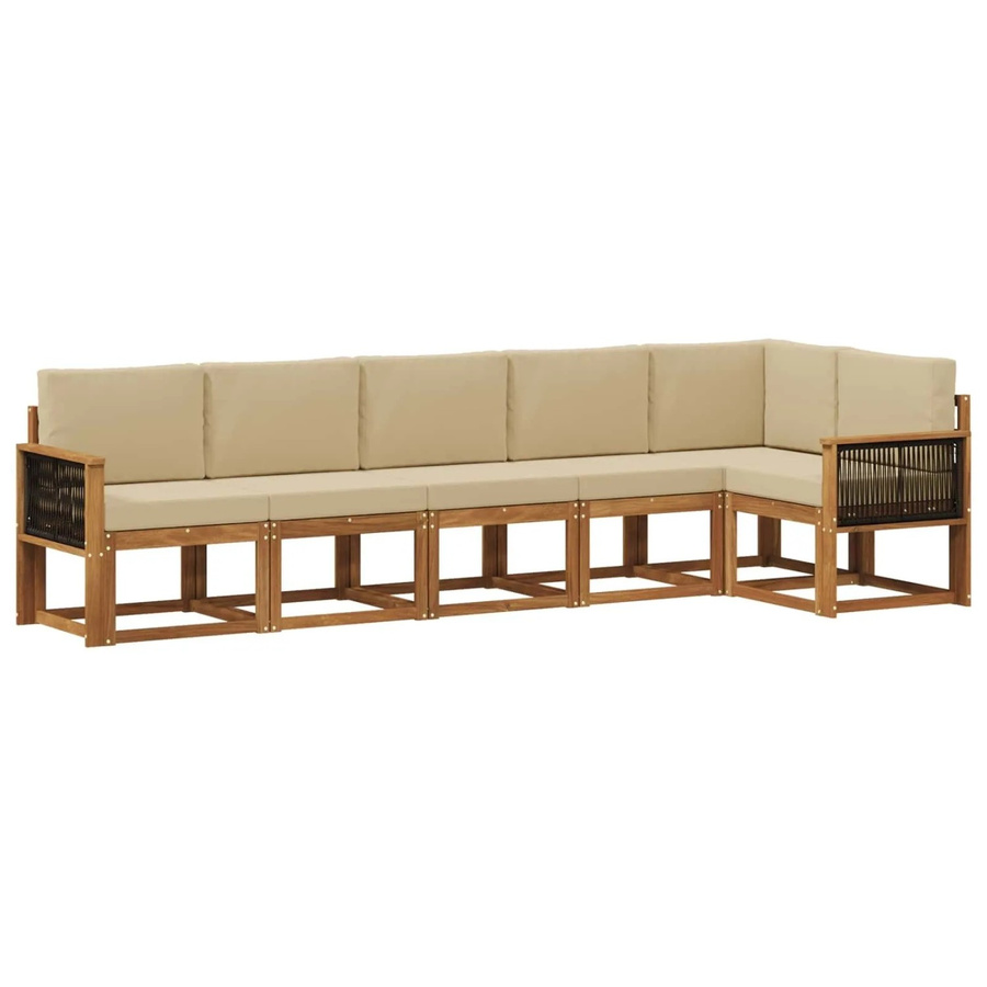 vidaXL Outdoor-Sofagarnitur in L-Form aus Akazienholz mit Kissen in Natur und Beige - Bild 2