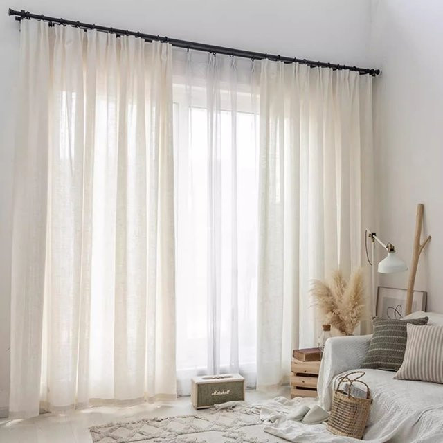 LE YUN YUN Japanische Tüllvorhänge in Hellbeige, transparente Kurzvorhänge für Wohnzimmer, Schlafzimmer und Küchentür - Bild 1