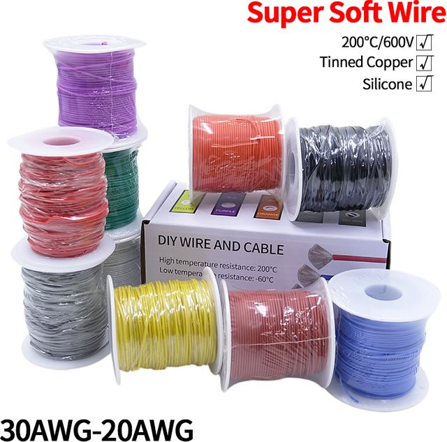 Flexibles, hitzebeständiges Kupferkabel-Set in einer Box mit Silikonbeschichtung, elektrisch verzinntes Kupferdraht-Kit in verschiedenen Stärken (30/28/26/24/22/20 AWG), Mehrfarben-Mix - Bild 1