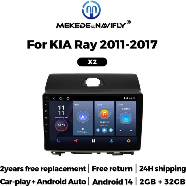 AUTOSHARK Android Multimedia-Player für Kia Ray 2011-2017 mit Bluetooth, GPS, Wireless CarPlay und Navigation in Schwarz - Bild 1