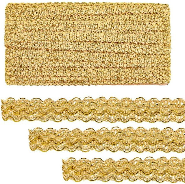 Goldener gewellter Zopf-Spitzenbesatz als gewebtes Gimp-Band für Vorhangpolsterung, 15 mm, 1 Rolle mit 15 Yards Länge - Bild 1