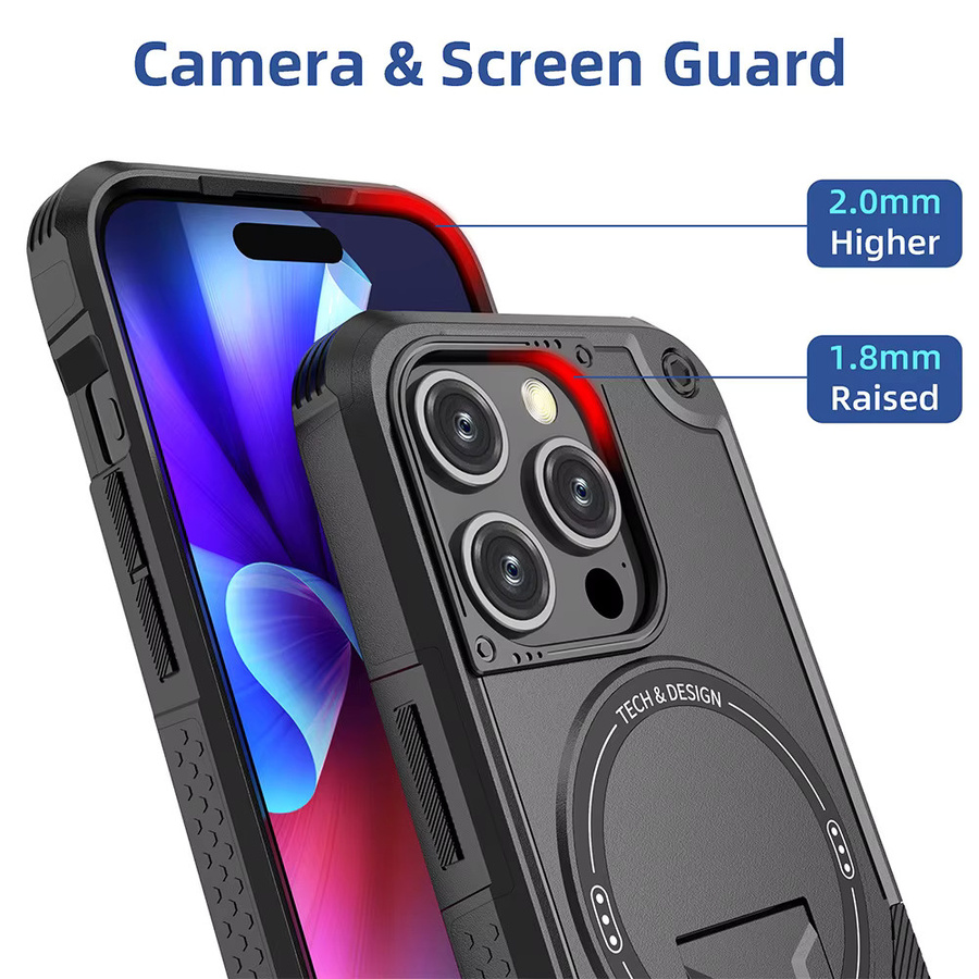 AKABEILA Magnetische Armor-Handyhülle mit Ständer für iPhone, Stoßfeste Schutzhülle in Schwarz oder Blau - Bild 4