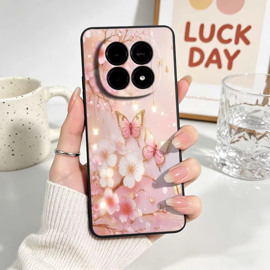 Handyhülle mit Rosa Lotus und Schmetterling für Xiaomi Redmi Note 15 14 13 13R 12R 12 12S 11 11S Pro Plus 4G 5G in Schwarz und Multicolour - Bild 2