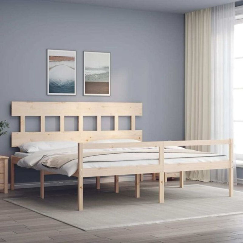 Seniorenbett aus Massivholz Kiefer mit Kopfteil von vidaxl, Farbe Braun, B/T: 200 x 200 cm - Bild 1