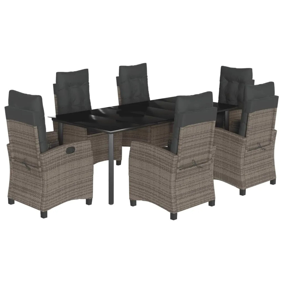 vidaXL 7-teilige Garten-Essgruppe aus Poly-Rattan mit Kissen in Grau und pulverbeschichtetem Stahl sowie gehärtetem Glas - Bild 2